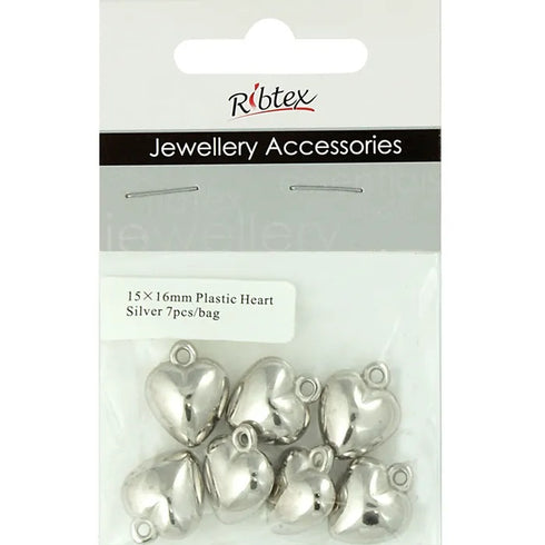 Silver Colour Plastic Heart Charms